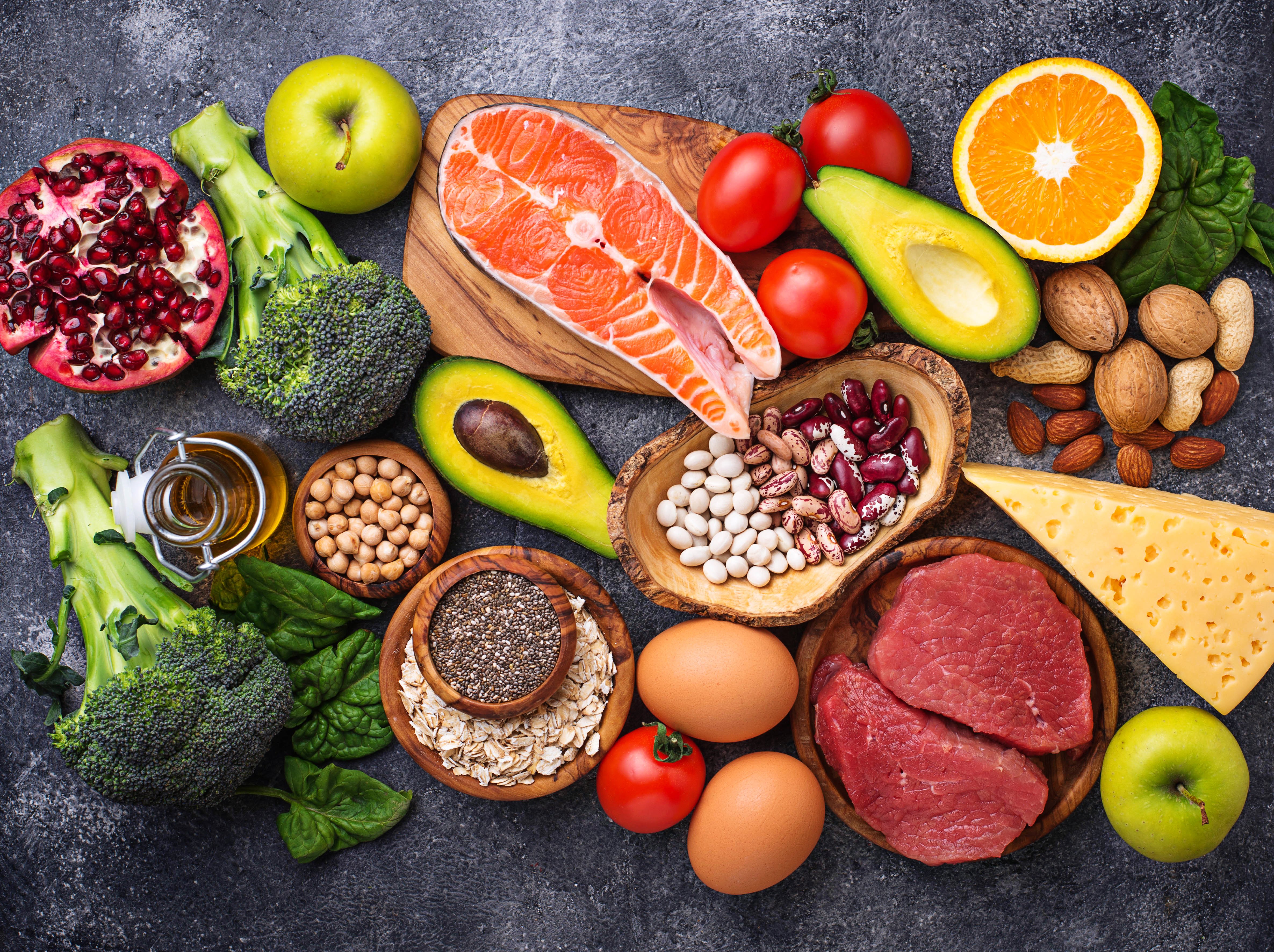 assortment of fruits and healthy foods