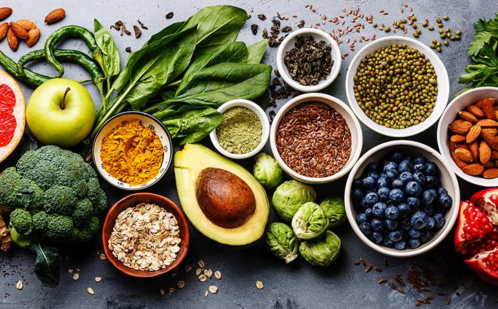 a collection of nutritious foods for popular diets